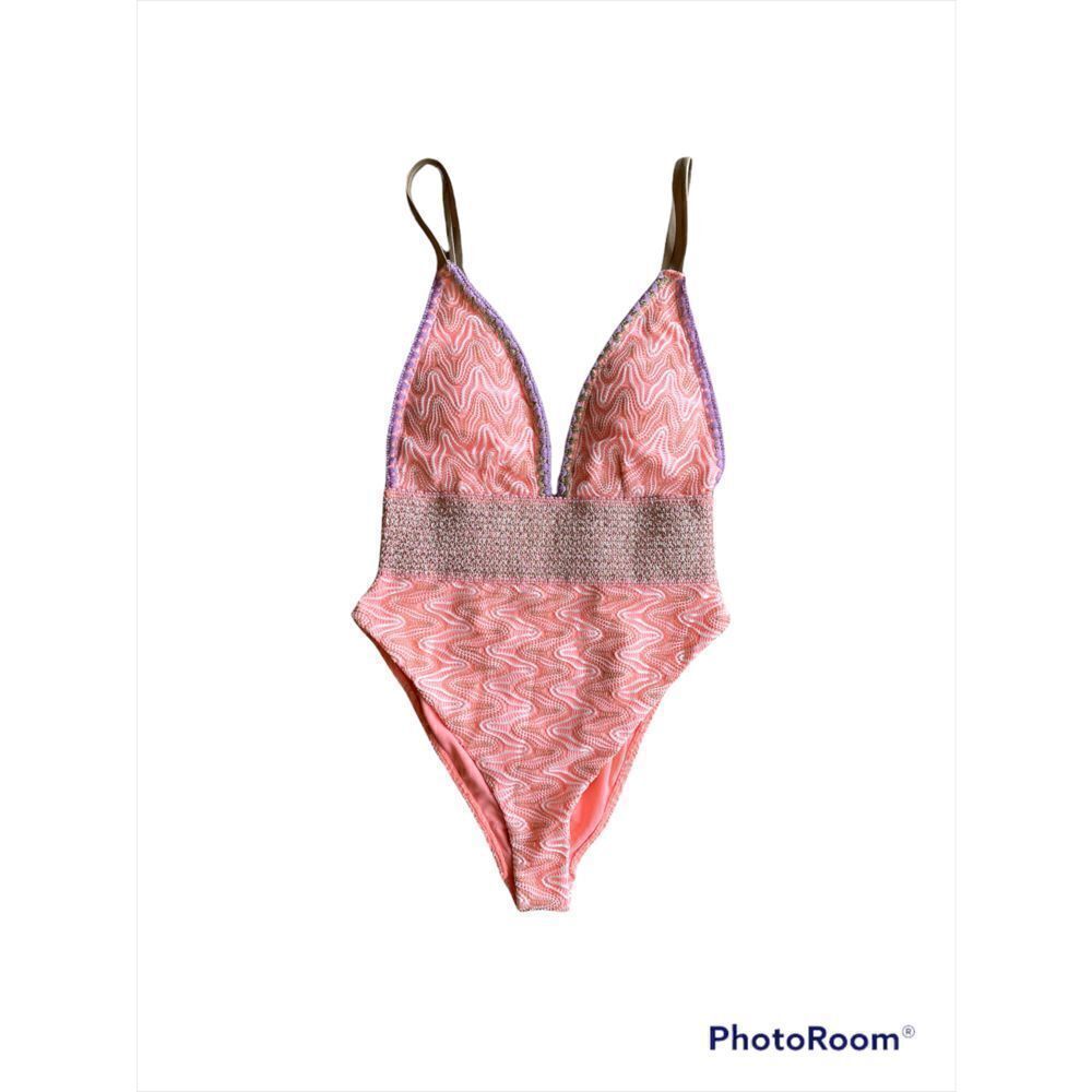 River Island Zigzag Plunge One-Piece Swimsuit, Size 4 Us in Coral